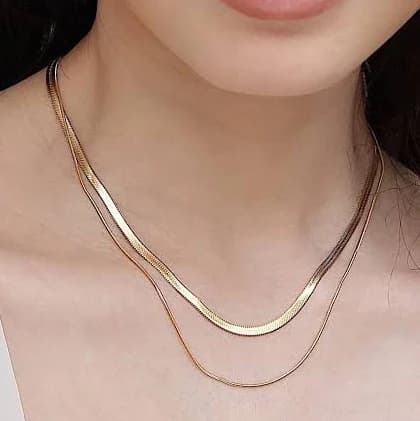 Petite Studio Layered Herringbone Chain Necklace