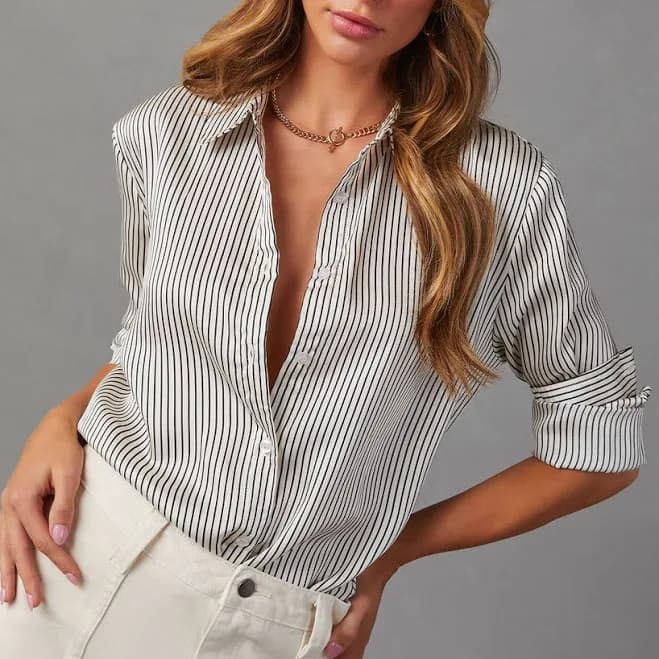 Jessey Oversized Striped Button Down Top