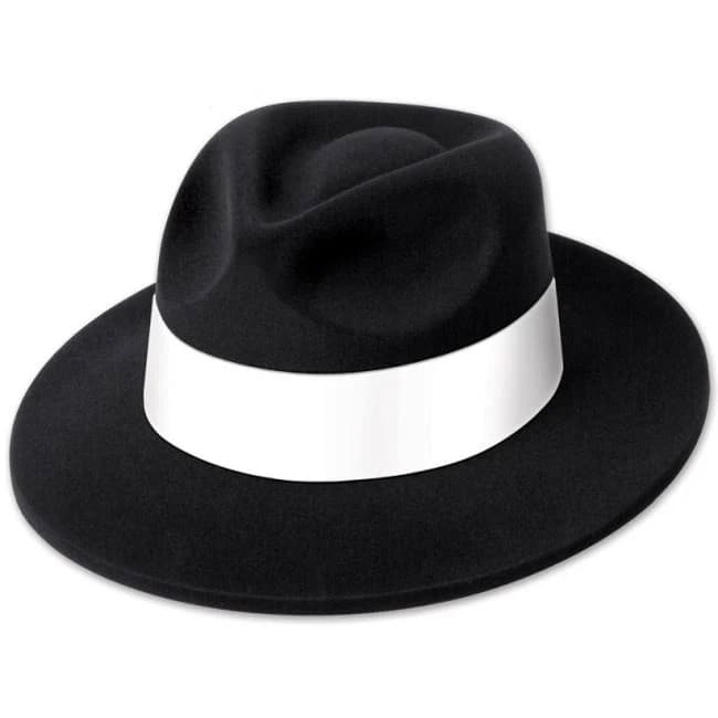 Velour Covered Plastic Black Fedora w/ White Band