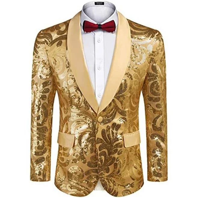 Mens Floral Tuxedo Jacket Paisley Shawl Lapel Sequin Blazer Suit Dinner Party Prom Wedding Tuxedo Coat Suit Jackets
