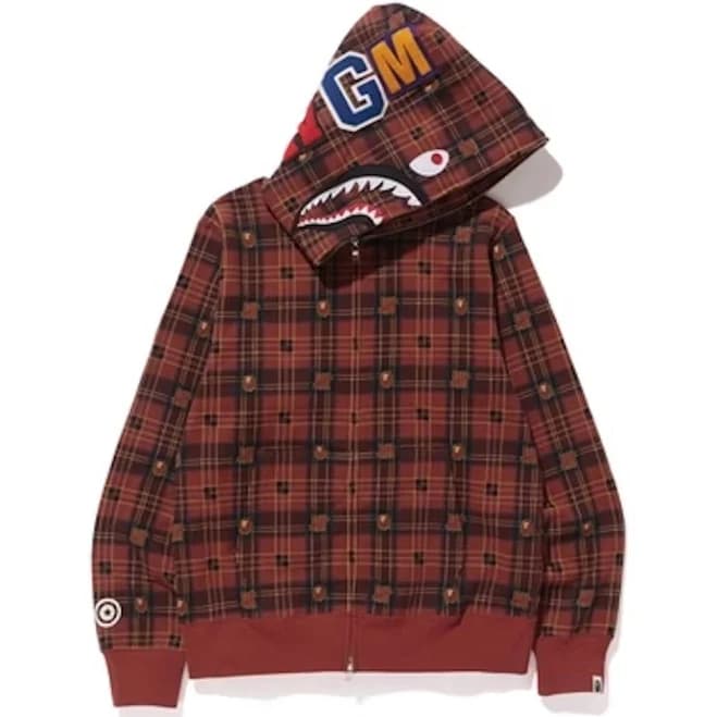 A Bathing Ape Bape Undefeated Check Shark Hoodie Red Wgm Collab Size S