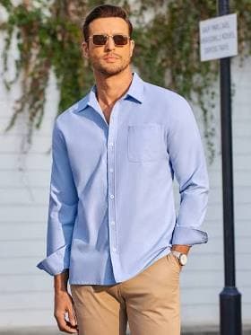 Classic Long Sleeve Button Shirt with Chest Pocket