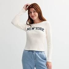 Juniors' Pink Rose Long Sleeve Thermal Top