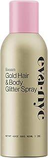 Eva NYC Kweeen Gold Hair and Body Glitter Spray - Ultra Shimmery Gold Glitter Formula - Adds Shine + Non-Sticky - Quick Drying Sparkle Spray for Hair and Body - Warm Vanilla Scent - 4.9 oz
