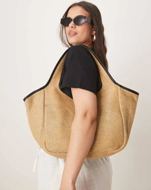 ASOS Design Straw Tote Bag with Pipping