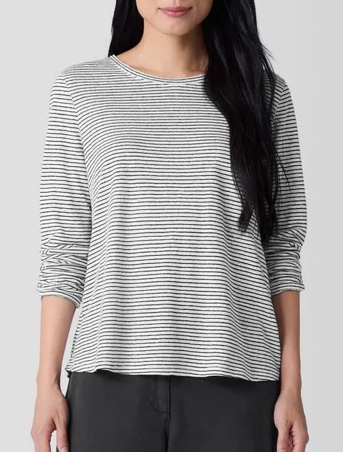 Eileen Fisher Women's Striped Organic Linen Jersey Long-Sleeve Tee