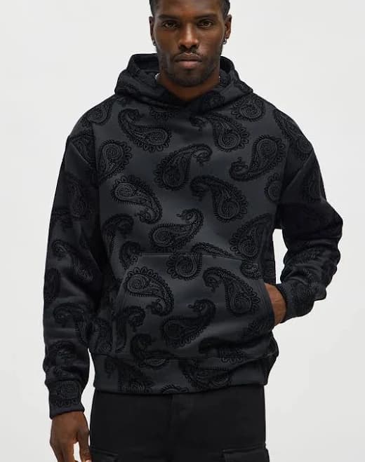 Fashion Nova Men's Paisley Flock Hoodie