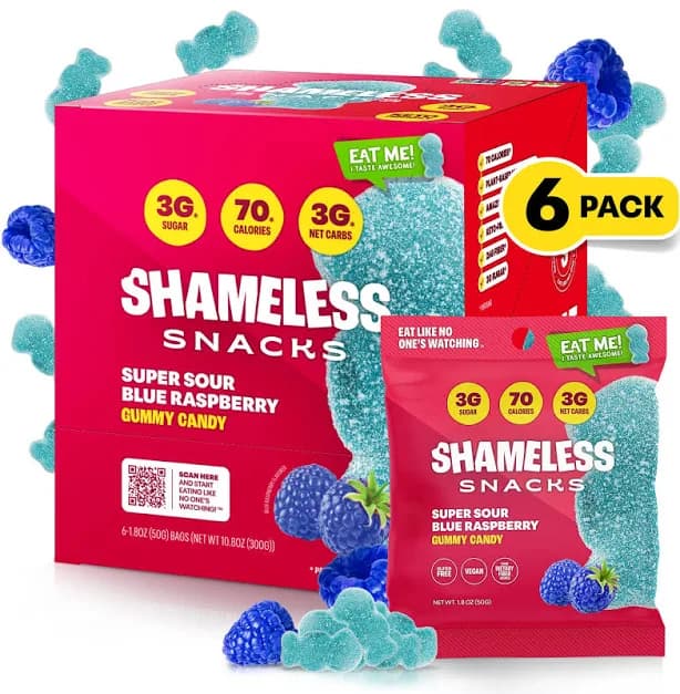 Shameless Snacks Super Sour Blue Raspberry Gummy Candy