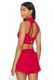 alo Goddess Rib Cropped Dynamite Tank in Classic Red | REVOLVE