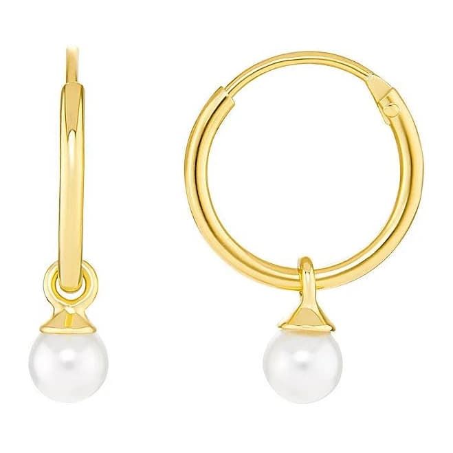 18K Gold Over Silver Pearl Drop Hoop Earrings