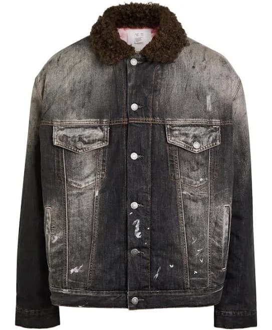 Acne Studios Washed Paint Splattered Faux Shearling Denim Men Jacket - Black