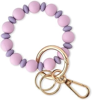 Wristlet Keychain Silicone Beaded Key Ring Bracelet for Women Elastic Bangle Key Chain Holder