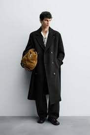 DOUBLE-BREASTED WOOL BLEND COAT WITH BELT - Dark khaki | ZARA United States