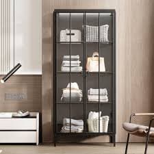 FUFU&GAGA Black 70.9 in. H Wood and Metal Accent Cabinet, Sideboard, Bookcase with 4 Shelves and Glass Door L-THD-390126-01-A+B - The Home Depot