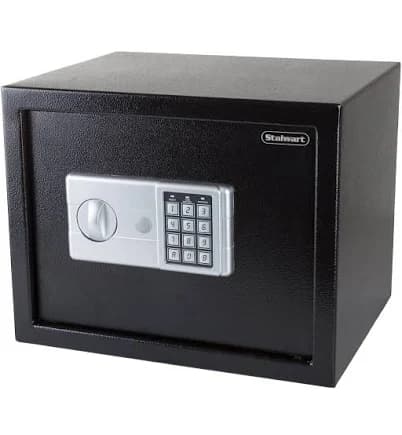 Digital Safe - Compact Steel Money Security Box with Electronic Keypad and 2 Manual Override Keys - Large Strongbox for Valuables by Stalwart (Black)