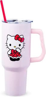 Amazon.com: Silver Buffalo Sanrio Hello Kitty Christmas Holiday Dress and Matching Bow Snowflakes Double Walled Stainless Steel Tumbler with Handle and Straw, Fits in Standard Cup Holder, 40 Ounces : Toys &