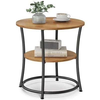 VASAGLE Round End Table with 2 Shelves