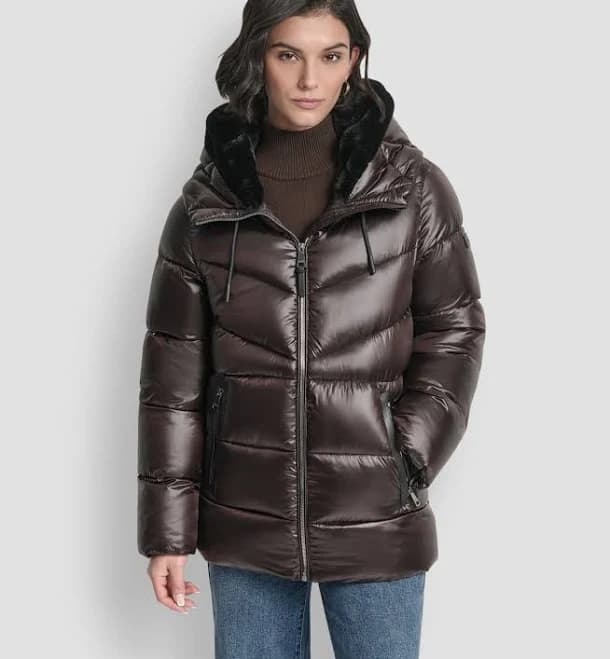 DKNY Women's Shine Hooded Puffer Coat