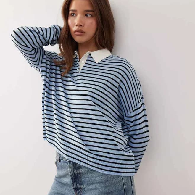 COLLUSION Knit Stripe Polo Sweater