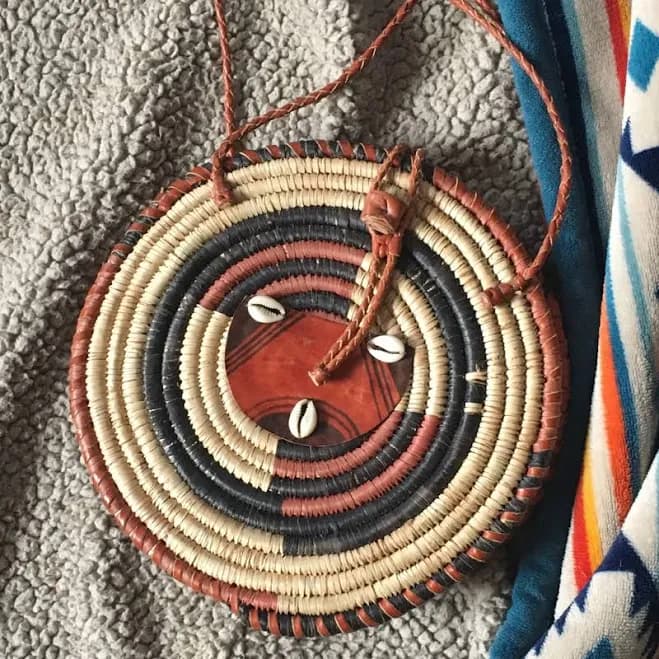 Vintage Rattan Leather Circle Woven Bag