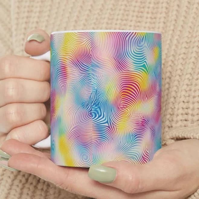 Holographic Ceramic Coffee Mug: Iridescent Tea Cup, Colorful Kitchen Decor