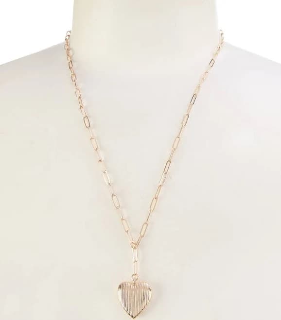 Simplicity Line Textured Heart Paperclip Chain Necklace