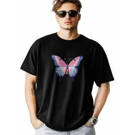 Seashell City Men's Butterfly Embroidery Short Sleeve T-Shirt