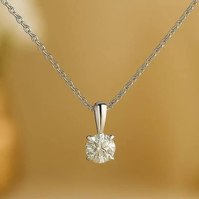 Sterling Silver Solitaire Diamond Pendant Necklace