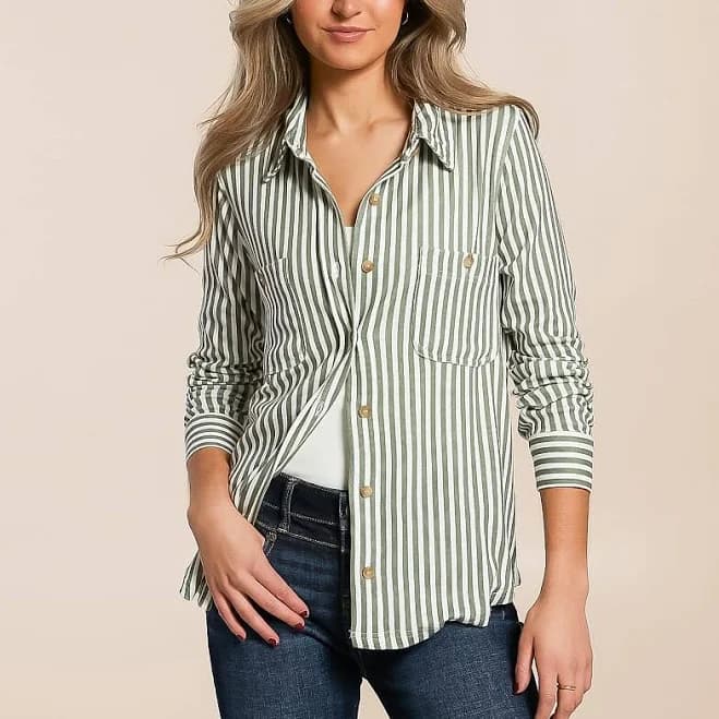 Blu Pepper Women's Striped Knit Shirt with Buckle