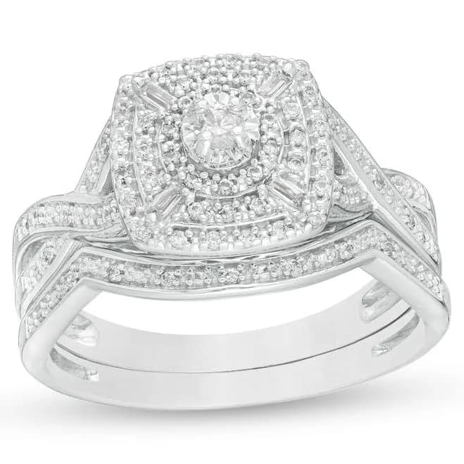 1/4 ct. T.W. Diamond Twist Shank Bridal Set in Sterling Silver