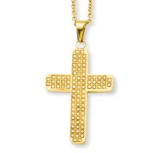 18K Gold Plated Stainless Steel CZ Cross Pendant Necklace