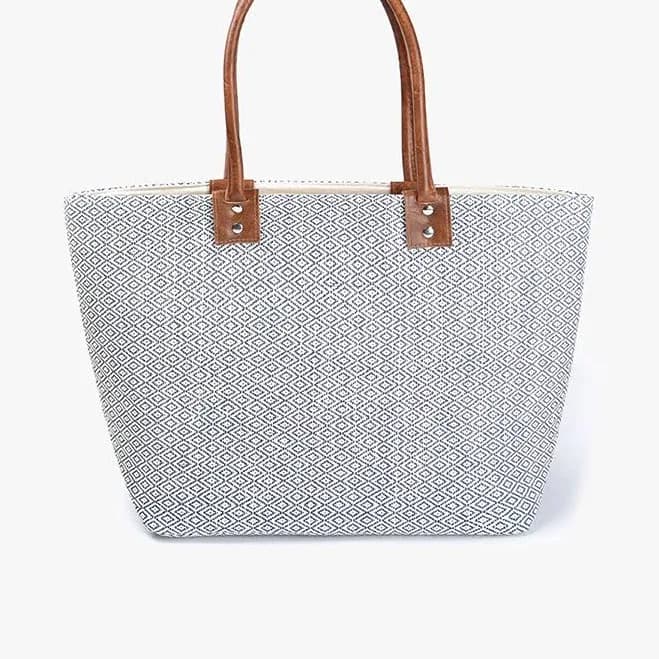 Angelica SM Straw Tote with Vegan Leather Handles