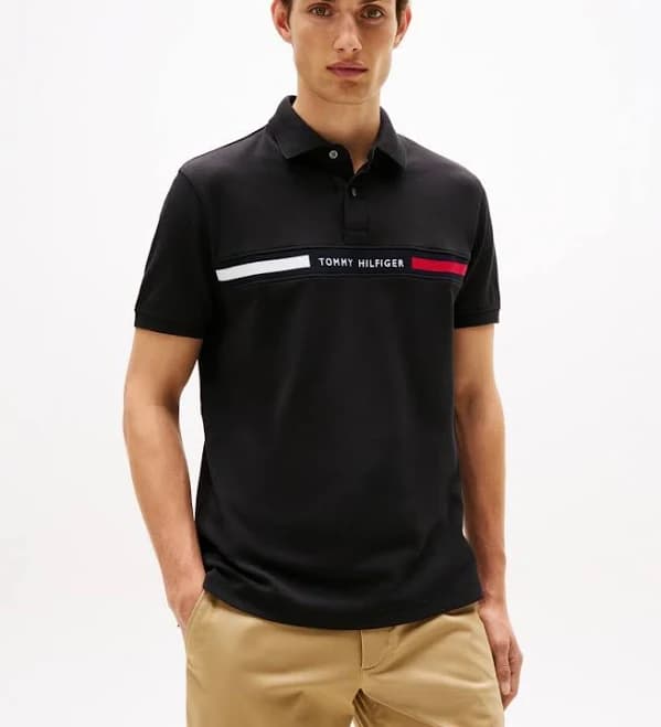 Tommy Hilfiger Men's Short Sleeve Embroidered Chest Stripe Polo Shirt