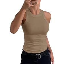 Womens Tank Tops High Neck Casual Slim Fit Ribbed Racerback Sleeveless Top Shirts at Amazon Women's Clothing store