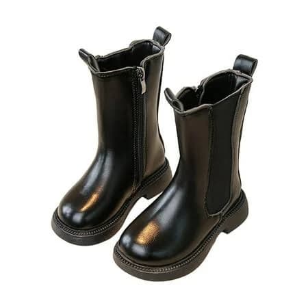 Szjxbuy Girls Boots Lug Sole Chelsea Mid Calf Combat Boot Platform Stylish Leather Goth Chunky Side Zip Shoes