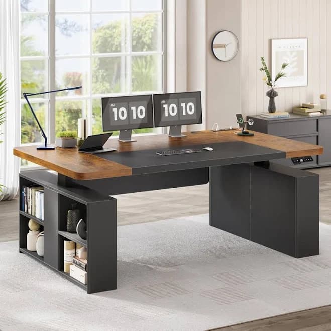 63" Executive Standing Desk With Storage Executive Height Adjustable Desk With Power Outlets Sedeta