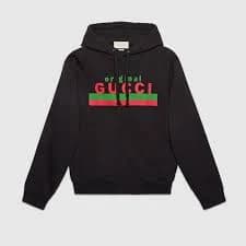 size XL Gucci Original Print Black Cotton Hoodie Sweatshirt Red Green
