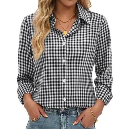 Fantaslook Women's Dressy Casual Plaid Button Down Shirt