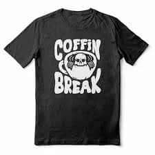 Coffin Break - Funny Skeleton Coffee Top - Black Adult T-shirt (SM-5XL)