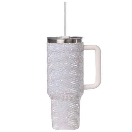 STP Goods Stainless Steel Rhinestone Insulated Tumbler with Handle Lid and Straw
