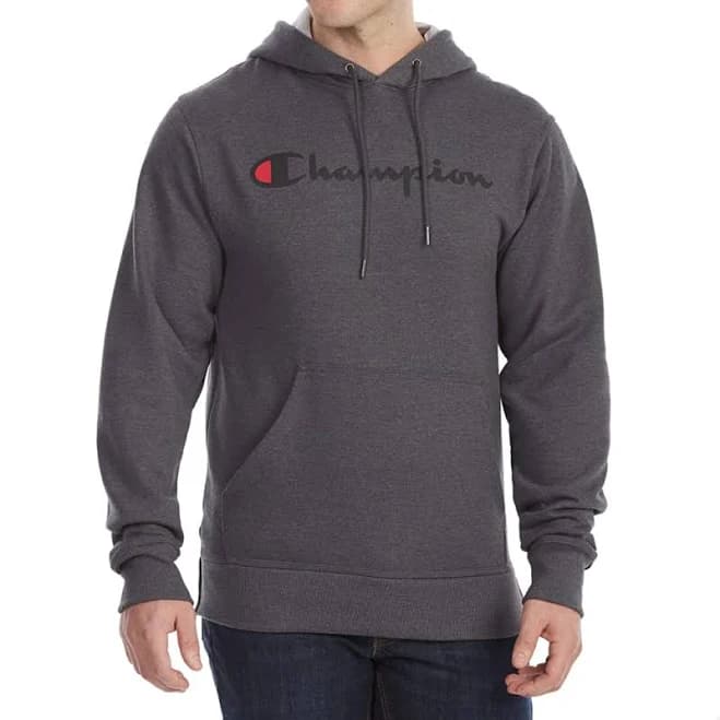 Champion Men's Powerblend Fleece Hoodie Script Logo Charcoal gf89h-y0679400c, Gray