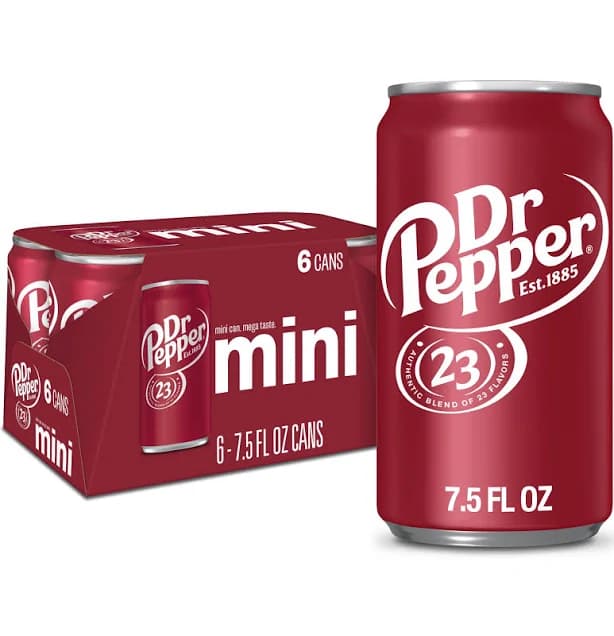 Dr Pepper Soda Pop, 7.5 fl oz, 6 Pack Cans, Size: 7.5 Fl Oz Pack Of 6