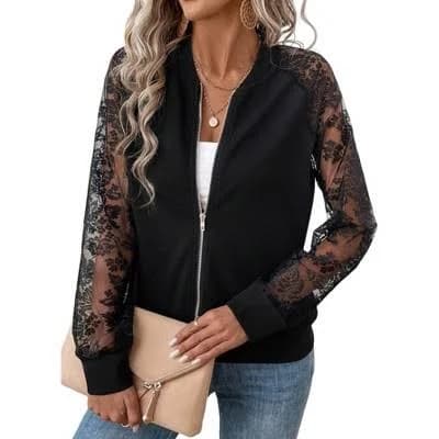 Jojoka Women's Lace Raglan Bomber Jacket