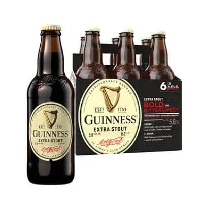 Guinness Extra Stout Beer 5.6% ABV Bottles - 6-11.2 Oz