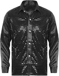 Amazon.com: Lorilida Men's Shiny Sequins Design Silk Like Satin Button Up Disco Party Dress Shirts Dance Costume Black Small : Clothing, Shoes & Jewelry
