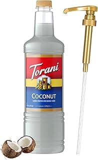 Coconut Syrup 1 Liter Bottle with Pump – Premium Drink Flavoring Made with Pure Cane Sugar & Natural Flavors for Coffee, Cocktails, Smoothies & Desserts – Authentic Creamy Coconut Sweetener