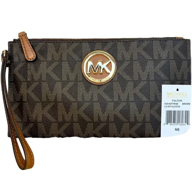 Michael Kors Brown Monogram Coated Canvas Clutch Wristlet