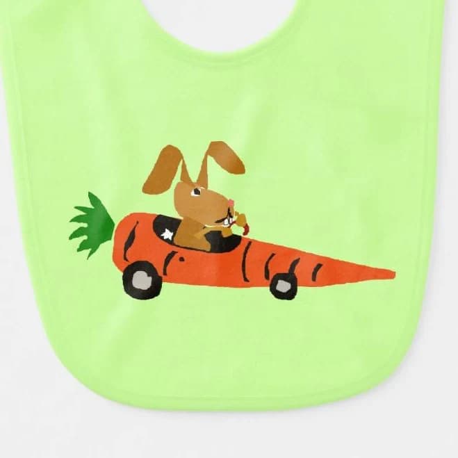 Bunny Rabbit Driving Carrot Car Baby Bib