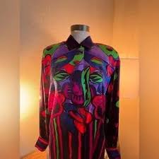 Escada | Tops | Escada Expressionist Portrait Abstract Womens 0 Percent Silk Blouse Size 36 | Poshmark