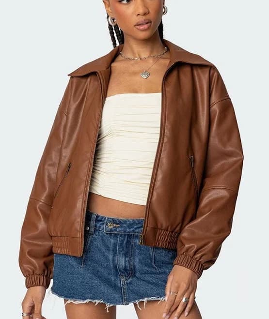 Edikted Women's Halley Faux Leather Bomber Jacket